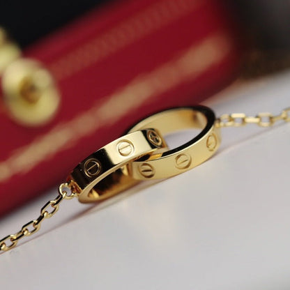 [Elitejewels]LOVE NECKLACE DOUBLE RING GOLD