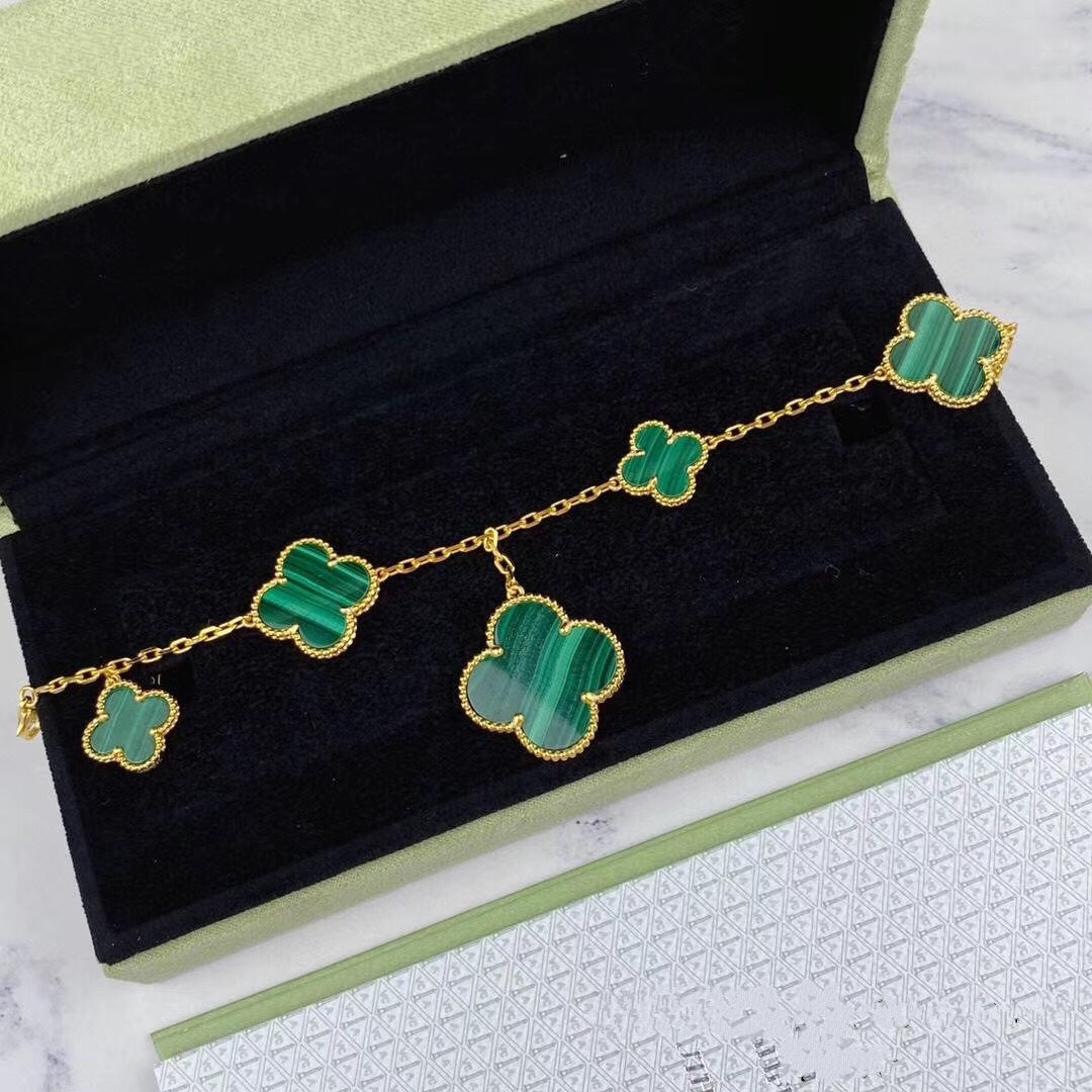 [Elitejewels]MAGIC CLOVER MALACHITE GOLD BRACELET 5 MOTIFS