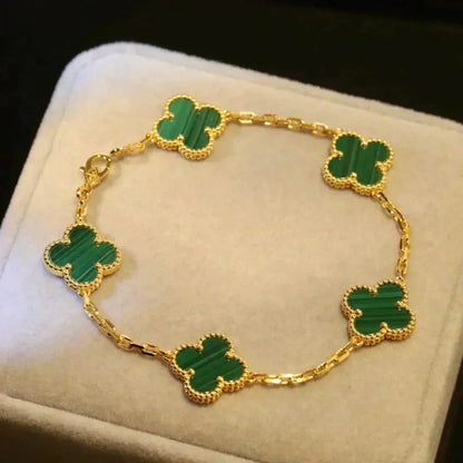 [Elitejewels]CLOVER 5 MOTIFS MALACHITE BRACELET