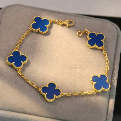 [Elitejewels]CLOVER 5 MOTIFS BLUE AGATE BRACELET