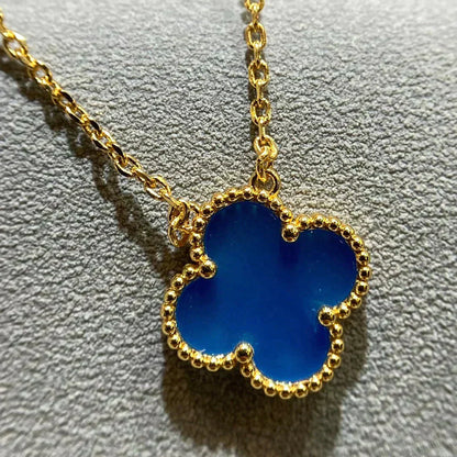 [Elitejewels]CLOVER 15MM BLUE AGATE NECKLACE