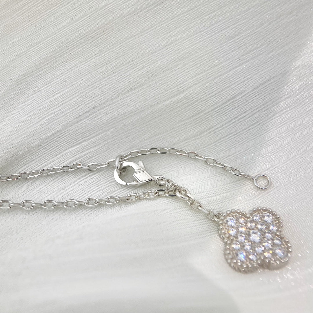 [Elitejewels]CLOVER 5 MOTIFS SILVER DIAMONDS NECKLACE