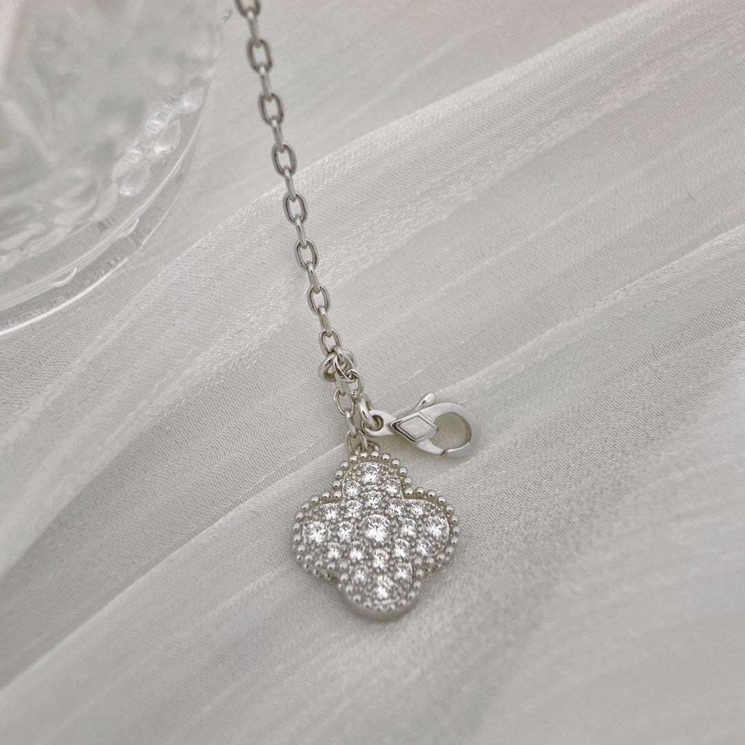 [Elitejewels]CLOVER 5 MOTIFS SILVER DIAMONDS NECKLACE