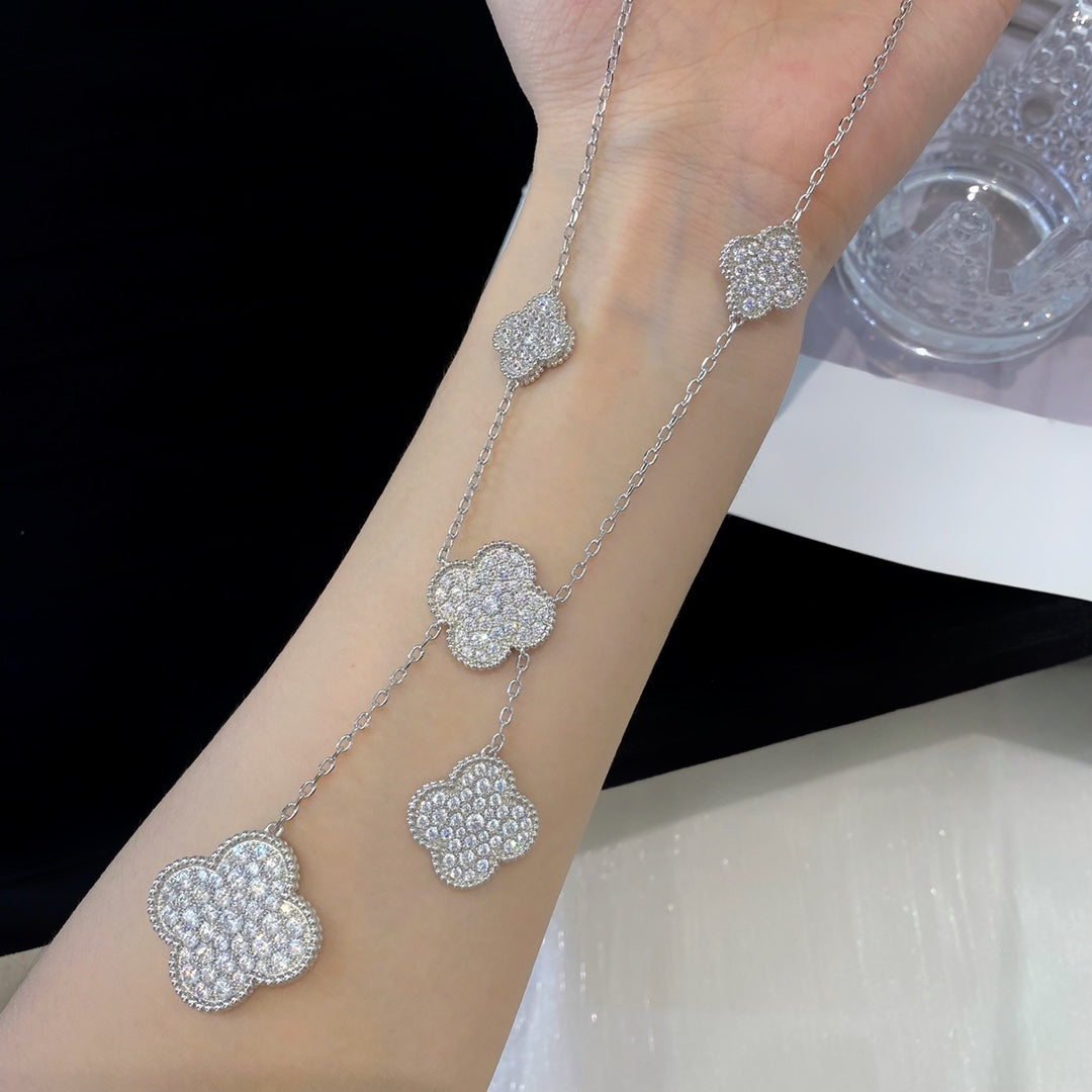 [Elitejewels]CLOVER 5 MOTIFS SILVER DIAMONDS NECKLACE