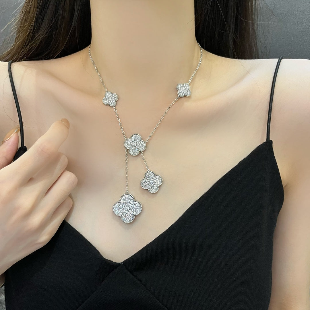 [Elitejewels]CLOVER 5 MOTIFS SILVER DIAMONDS NECKLACE