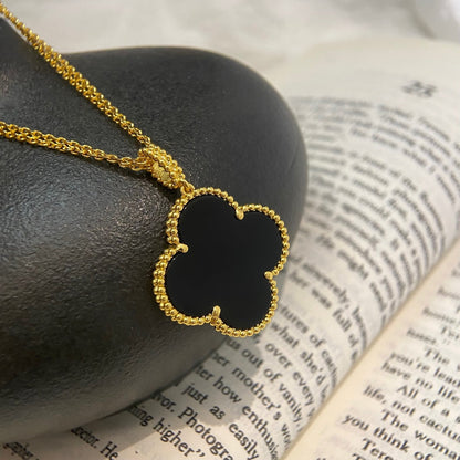 [Elitejewels]CLOVER 25MM NECKLACE GOLD ONYX