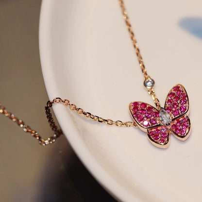 [Elitejewels]BUTTERFLY RED DIAMOND ROSE GOLD NECKLACE