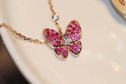 [Elitejewels]BUTTERFLY RED DIAMOND ROSE GOLD NECKLACE