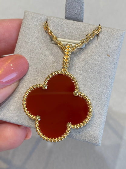 [Elitejewels]CLOVER 25MM NECKLACE GOLD CARNELIAN