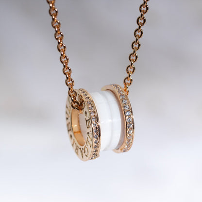 [Elitejewels]ZERO 1 WHITE CERAMIC PINK GOLD DIAMOND NECKLACE