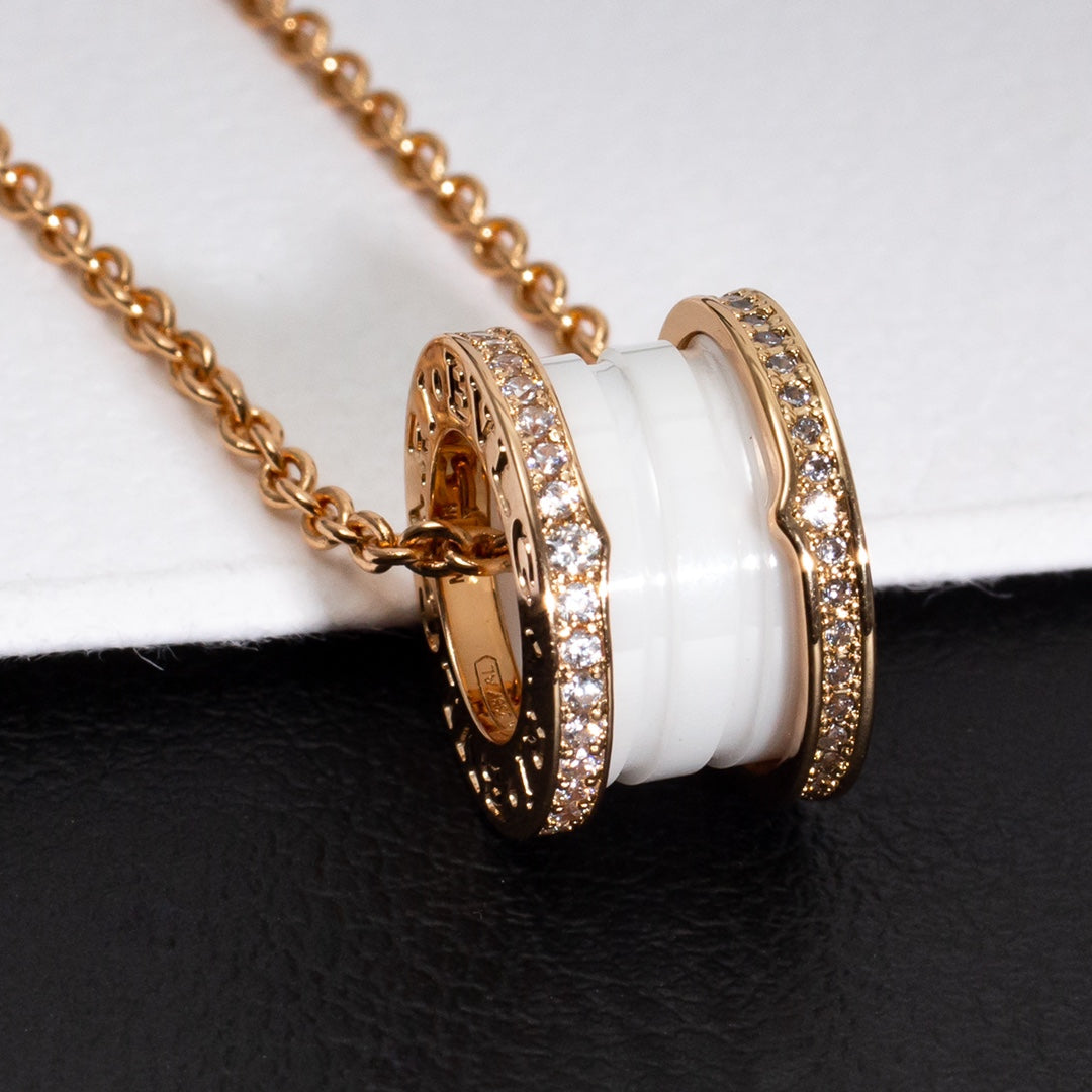 [Elitejewels]ZERO 1 WHITE CERAMIC PINK GOLD DIAMOND NECKLACE