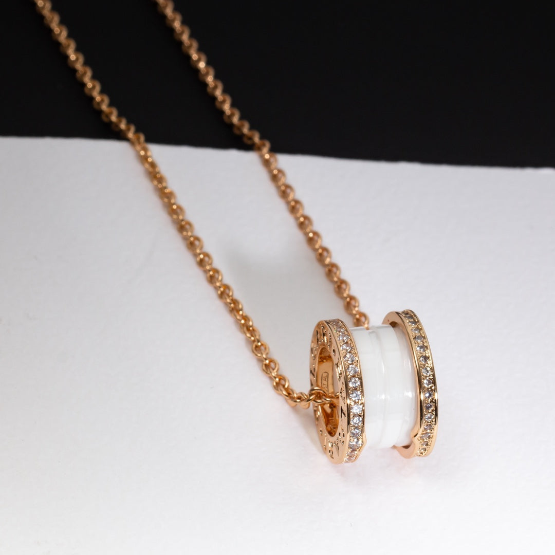 [Elitejewels]ZERO 1 WHITE CERAMIC PINK GOLD DIAMOND NECKLACE