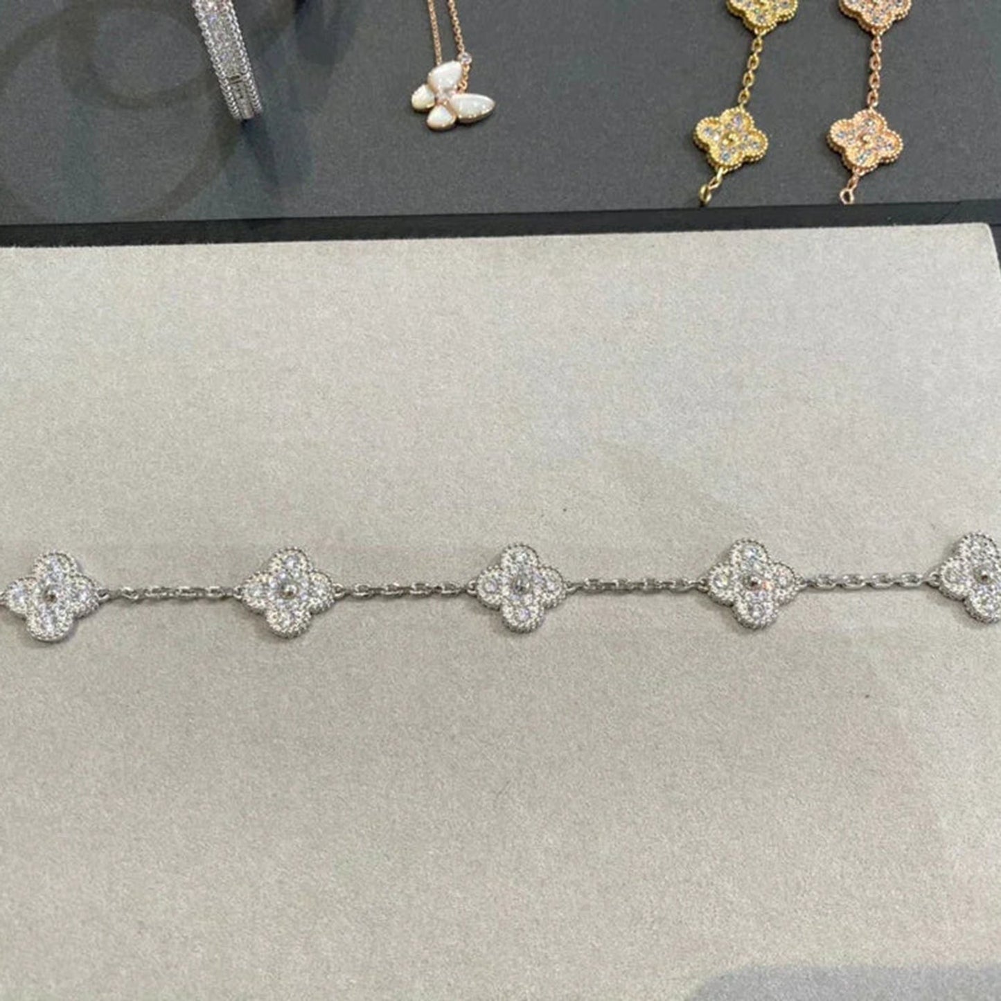 [Elitejewels]CLOVER 5 MOTIFS  DIAMOND BRACELET SILVER