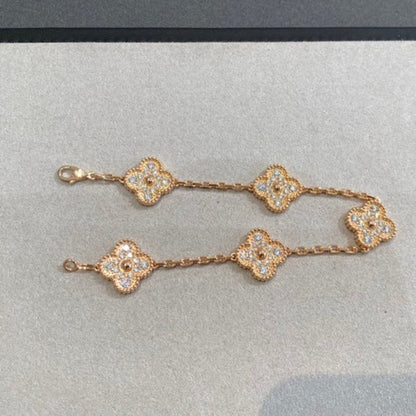 [Elitejewels]CLOVER 5 MOTIFS  FULL DIAMOND BRACELET