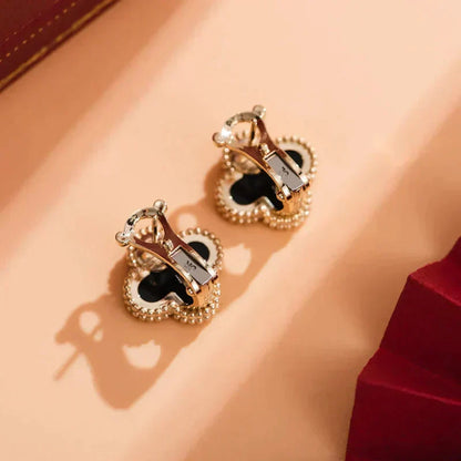 [Elitejewels]CLOVER MEDIUM 1 MOTIFS  ONYX STUD EARRINGS