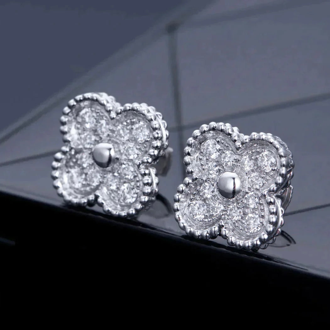 [Elitejewels]CLOVER 1 MOTIFS DIAMOND STUD EARRINGS SILVER