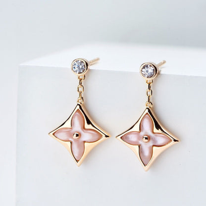 [Elitejewels]DOUBLE STAR PINK GOLD MOP DROP EARRINGS