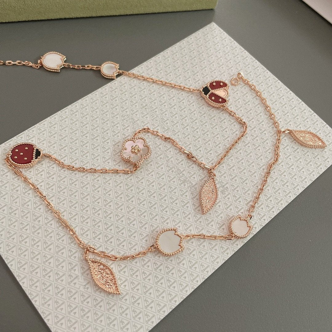 [Elitejewels]LUCKY SPRING 15 MOTIFS ROSE GOLD NECKLACE