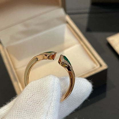 [Elitejewels]DREAM MALACHITE DIAMOND OPEN RING