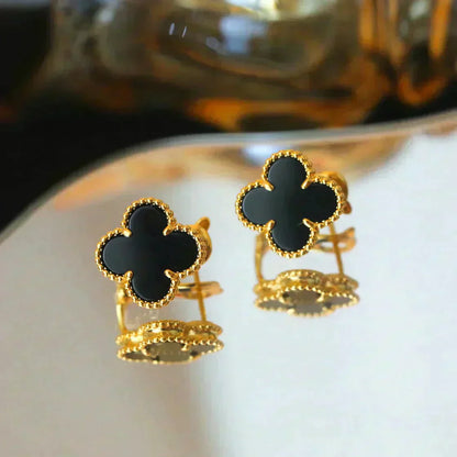 [Elitejewels]CLOVER MEDIUM 1 MOTIFS  ONYX STUD EARRINGS