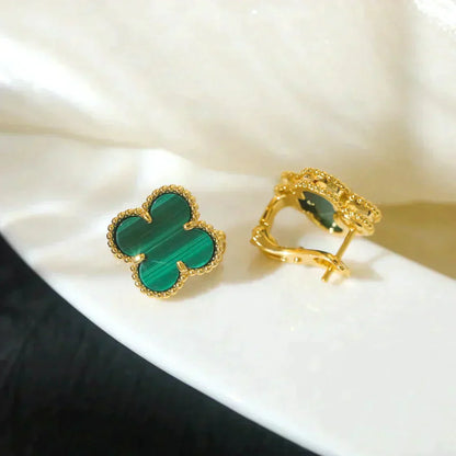 [Elitejewels]CLOVER MEDIUM 1 MOTIFS MALACHITE  EARRINGS