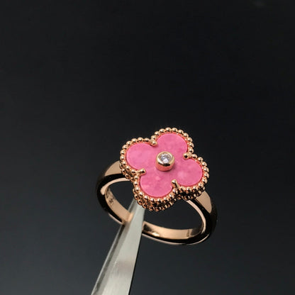 [Elitejewels]CLOVER RHODONITE ROSE GOLD RING