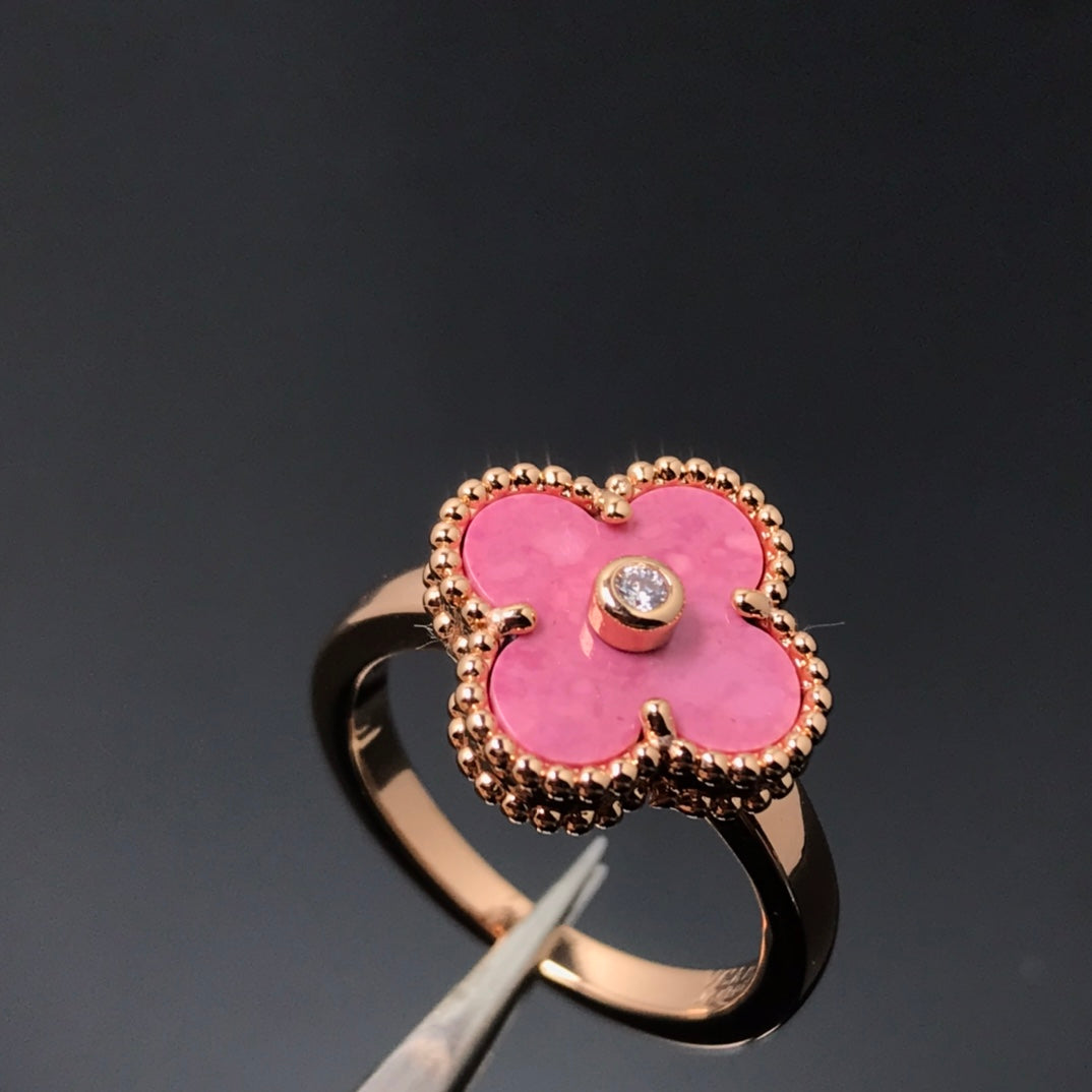 [Elitejewels]CLOVER RHODONITE ROSE GOLD RING