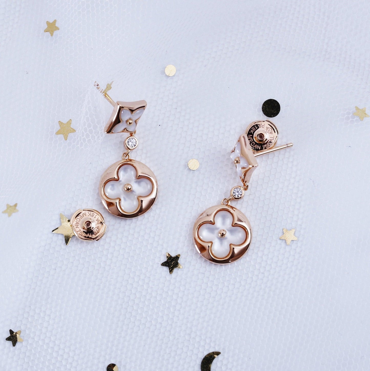 [Elitejewels]STAR AND SUN PINK GOLD MOP DROP EARRINGS