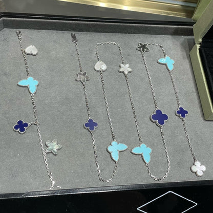 [Elitejewels]LUCKY CLOVER SILVER 11 MOTIF NECKLACE