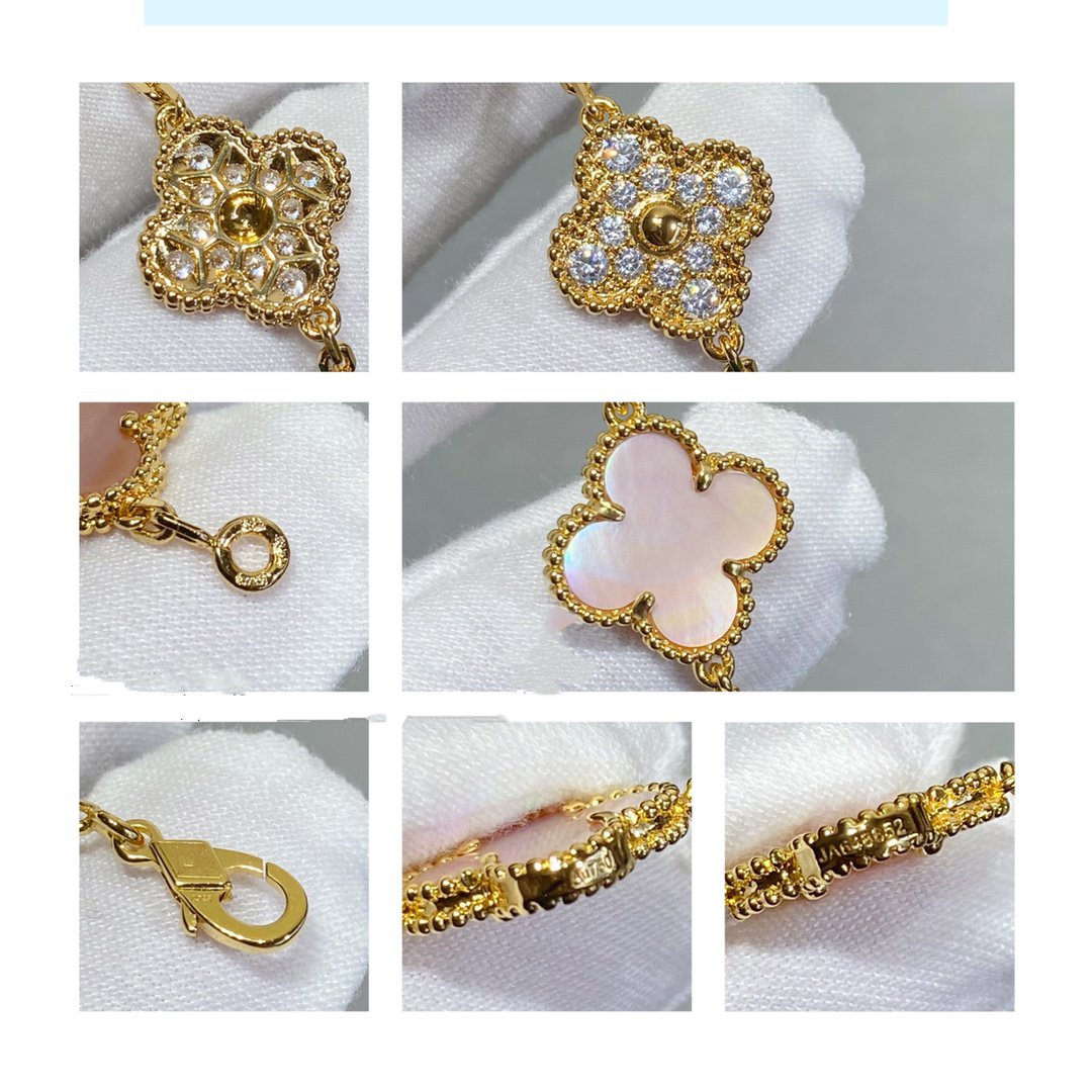 [Elitejewels]CLOVER 5 MOTIF DIAMOND PINK MOP PINK GOLD BRACELET