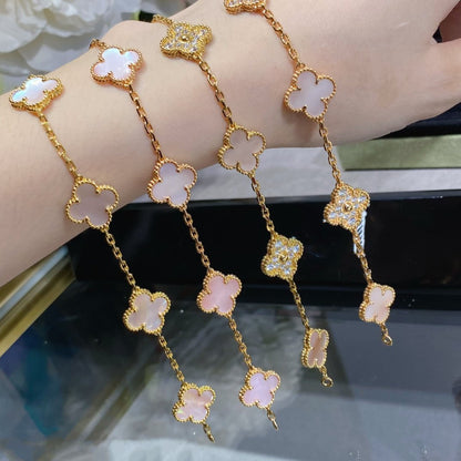 [Elitejewels]CLOVER 5 MOTIF DIAMOND PINK MOP PINK GOLD BRACELET