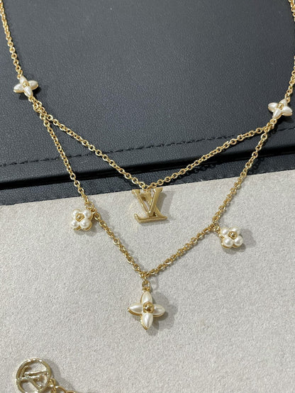 [Elitejewels]フラワーグラム ゴールド モップ ダブルロウ ネックレス