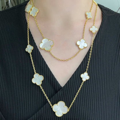 [Elitejewels]CLOVER 16 MOTIF WHITE MOP GOLD NECKLACE