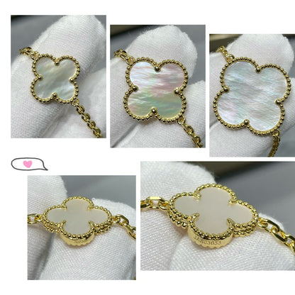 [Elitejewels]CLOVER 16 MOTIF WHITE MOP GOLD NECKLACE