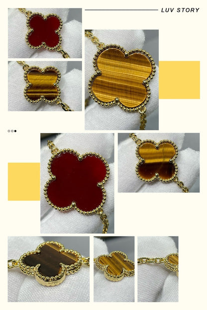 [Elitejewels]CLOVER 16 MOTIF CARNELIAN TIGER EYE ROSE GOLD NECKLACE