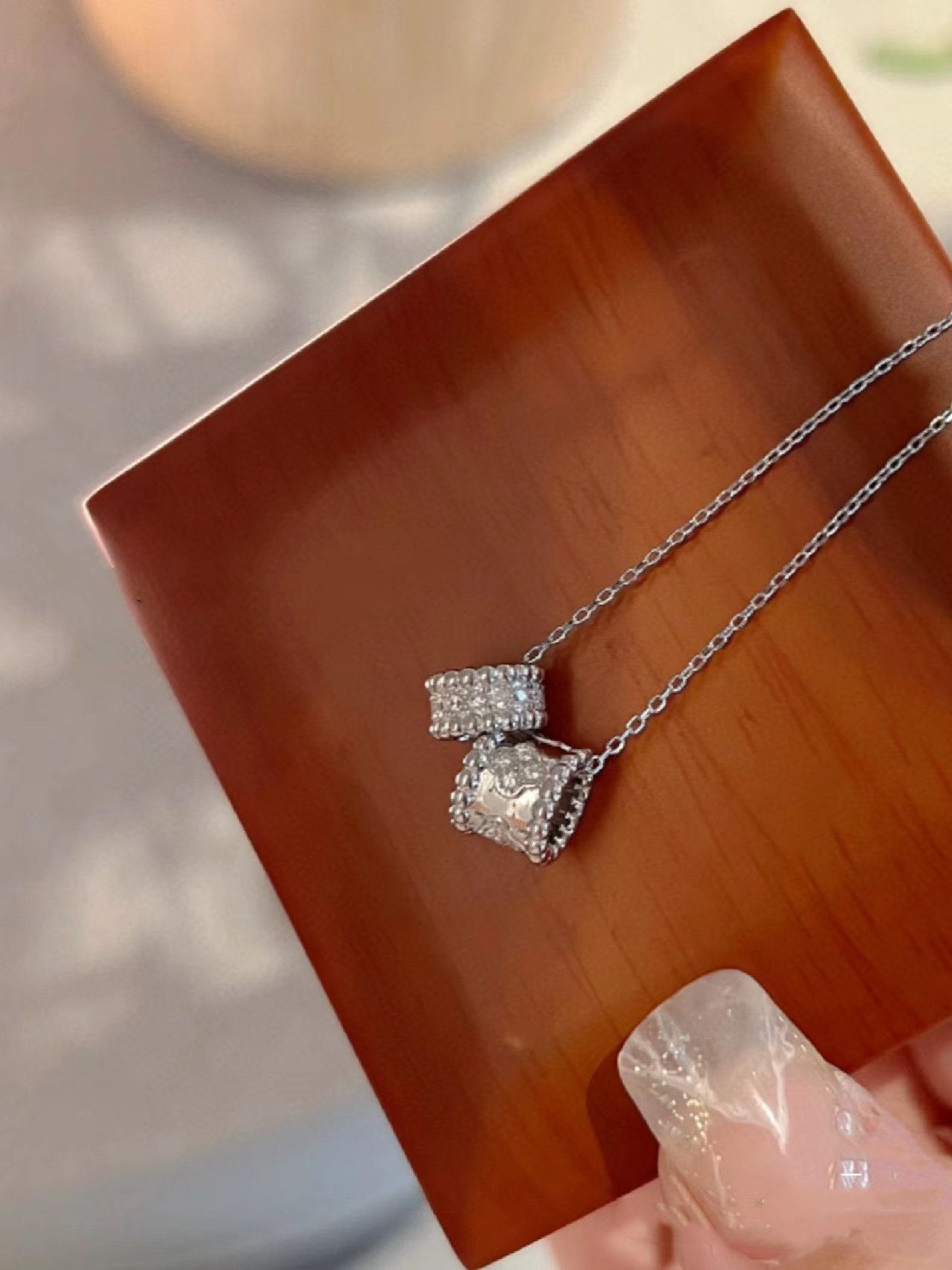 [Elitejewels]PERLEE DOUBLE PENDANT SILVER DIAMOND NECKLACE