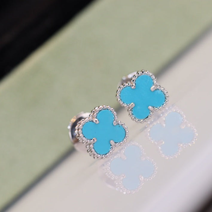 [Elitejewels]CLOVER MINI TURQUOISE SILVER STUD EARRINGS