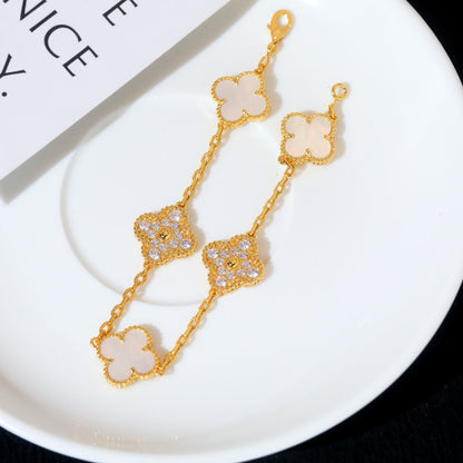 [Elitejewels]CLOVER BRACELET 5 MOTIF WHITE MOP DIAMOND