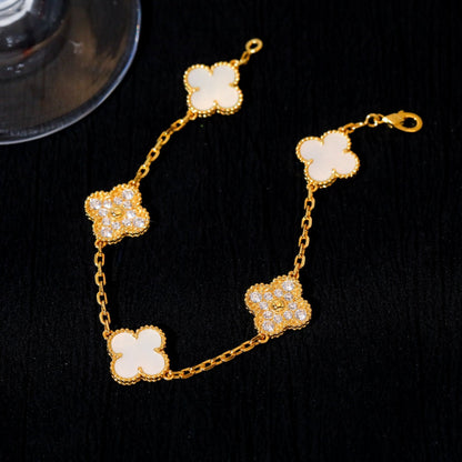 [Elitejewels]CLOVER BRACELET 5 MOTIF WHITE MOP DIAMOND