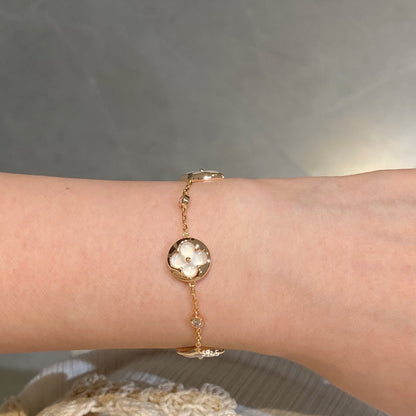 [Elitejewels]STAR AND SUN 4 MOTIF WHITE MOP PINK GOLD BRACELET