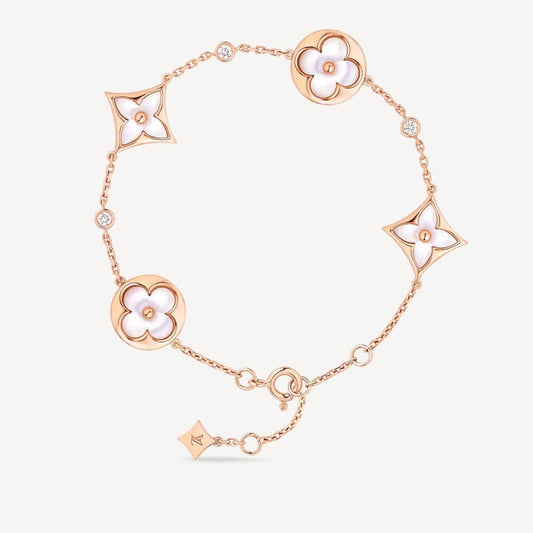 [Elitejewels]STAR AND SUN 4 MOTIF WHITE MOP PINK GOLD BRACELET