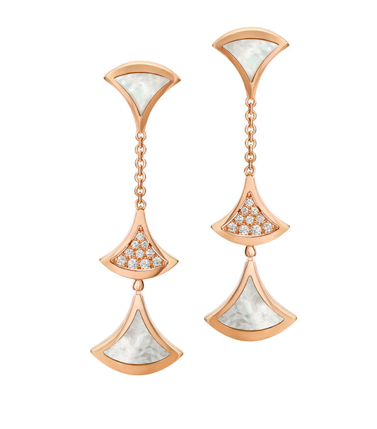 [Elitejewels]DREAM EARRINGS 3 MOTIFS DIAMOND MOP PINK GOLD