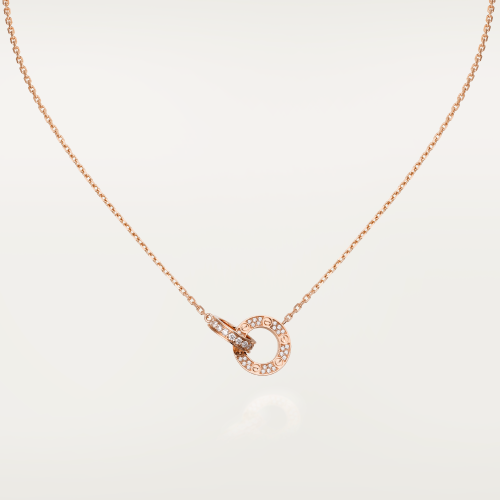 [Elitejewels]LOVE 7.6MM NECKLACE ROSE GOLD AND SILVER  FULL DIAMOND