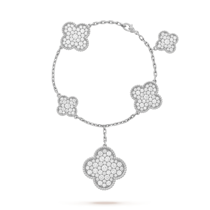 [Elitejewels]CLOVER 6 MOTIFS SILVER DIAMOND BRACELET