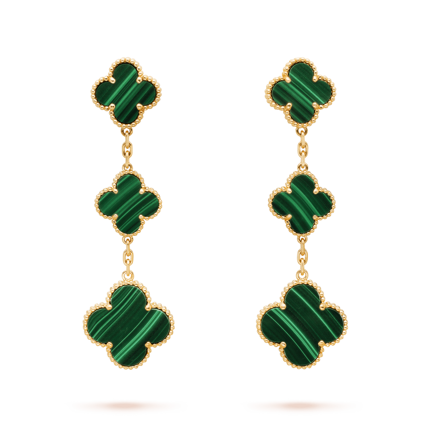 [Elitejewels]CLOVER MALACHITE 3 MOTIFS GOLD