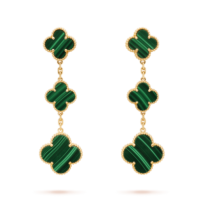 [Elitejewels]CLOVER MALACHITE 3 MOTIFS GOLD