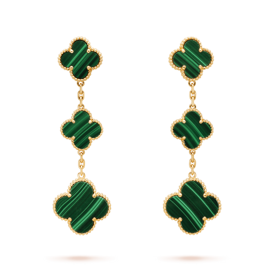 [Elitejewels]CLOVER MALACHITE 3 MOTIFS GOLD