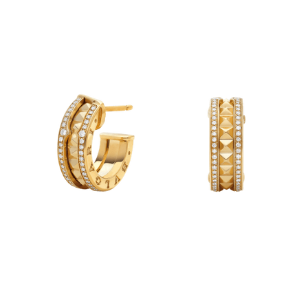 [Elitejewels]ZERO 1 ROCK GOLD EARRINGS WITH STUDDED SPIRAL AND PAVED DIAMONDS