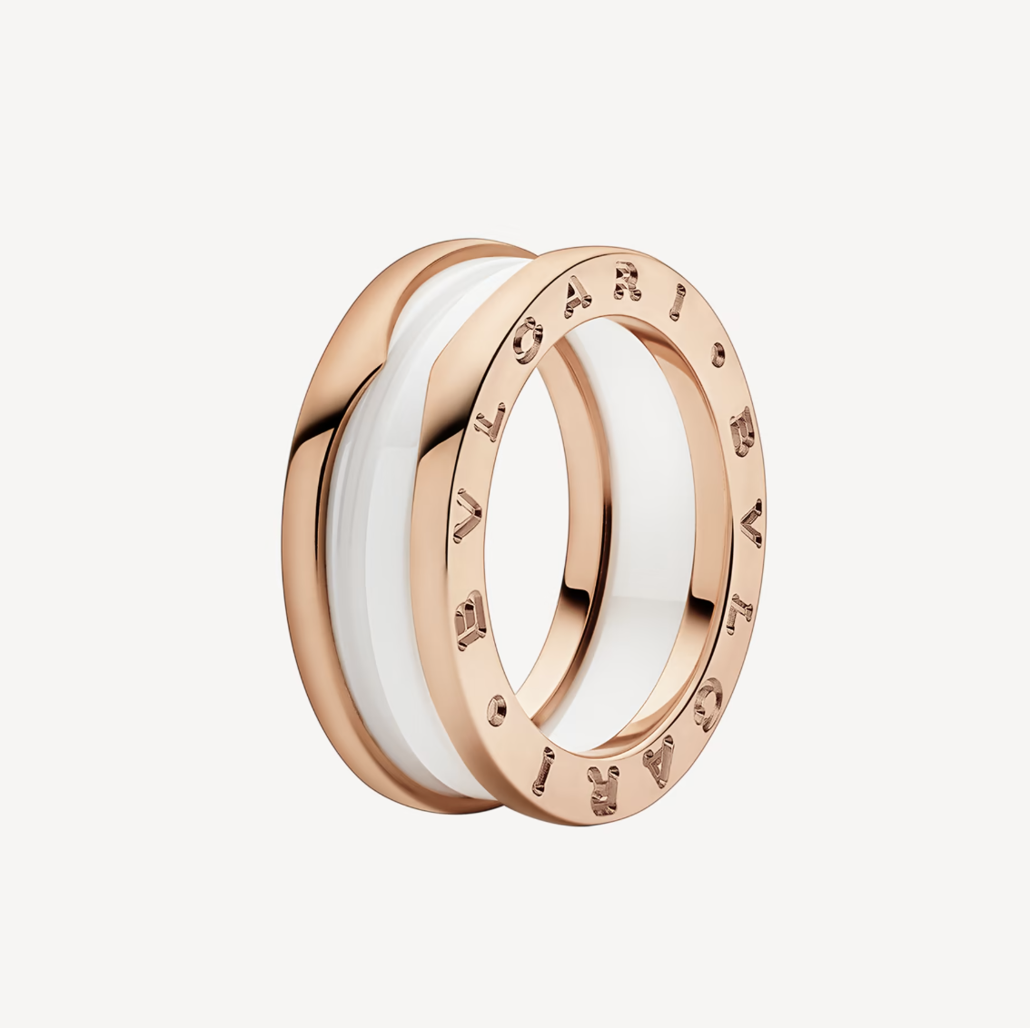 [Elitejewels]ZERO 1 RING MIT ZWEI BÄNDERN UND WEISSER KERAMIK-SPIRALE AUS ROSAGOLD