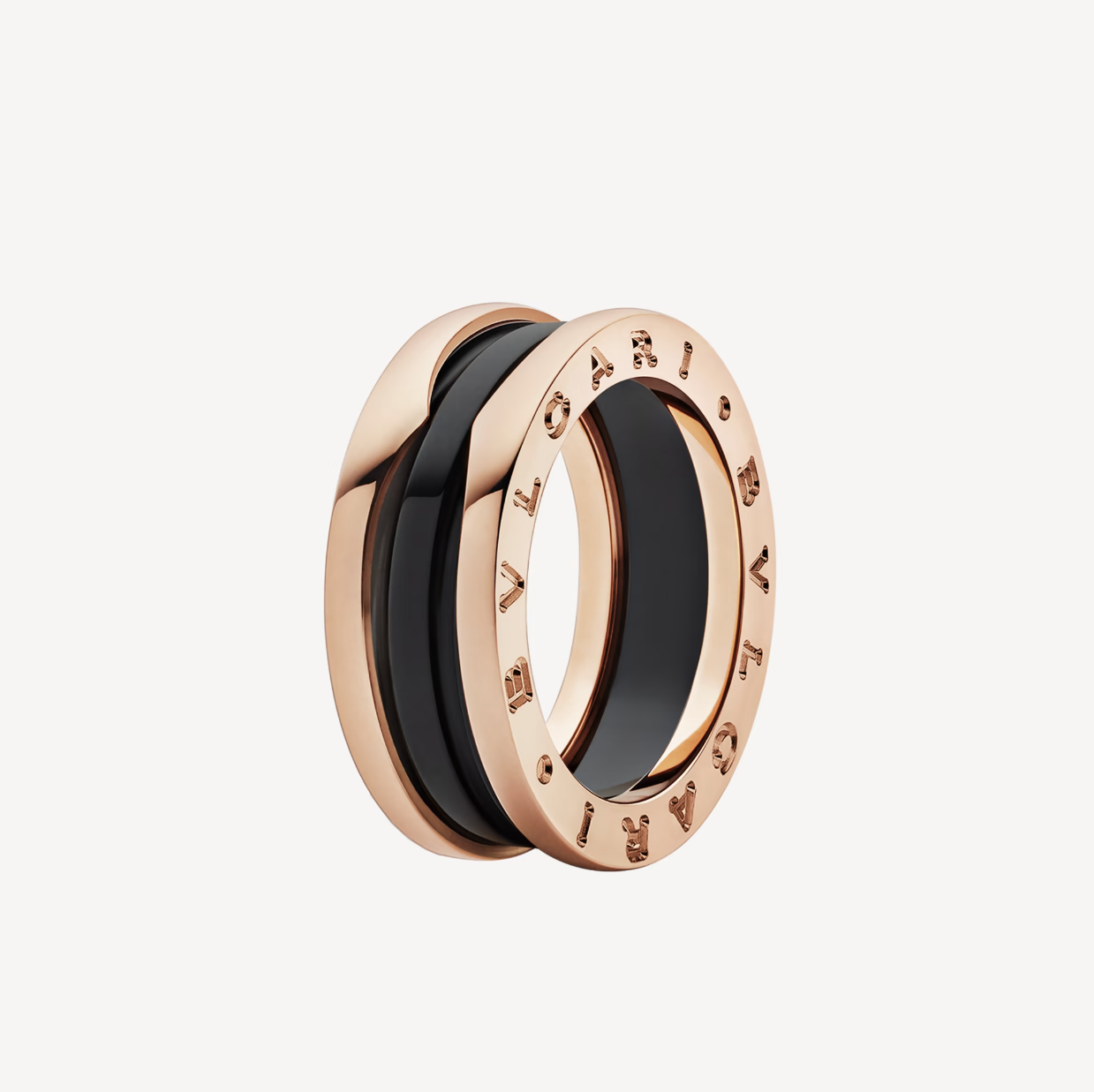 [Elitejewels]ZERO 1 TWO-BAND LOOPS AND BLACK CERAMIC PINK GOLD RING